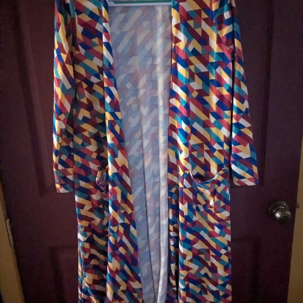 Colorful Geometric Patterned Long Cardigan